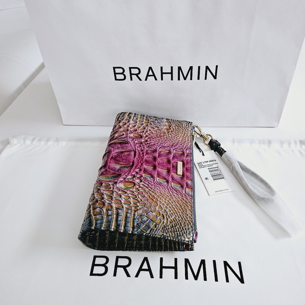 Brahmin Purple Brown Embossed Leather Wristlet Clutch - Picture 6 of 16
